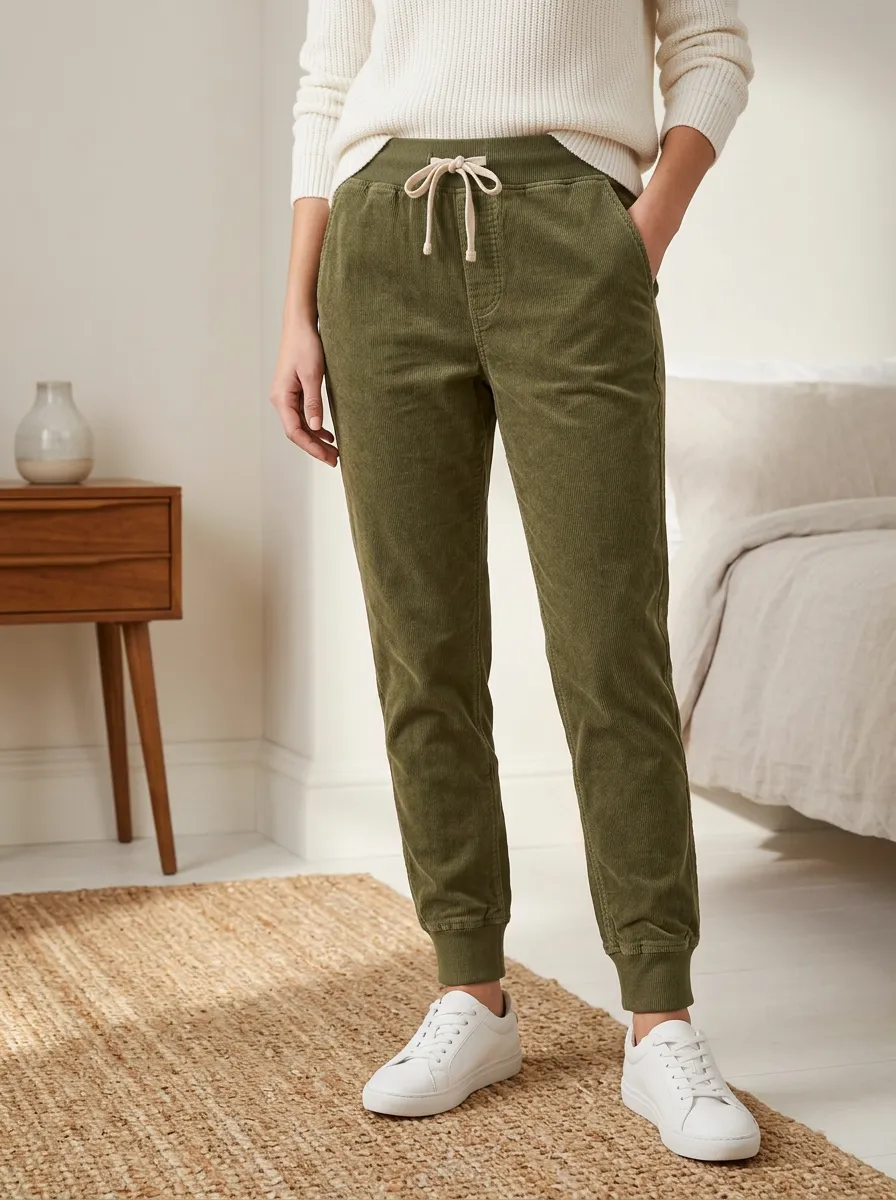 Women's Drawstring Tapered Corduroy Jogger Pants