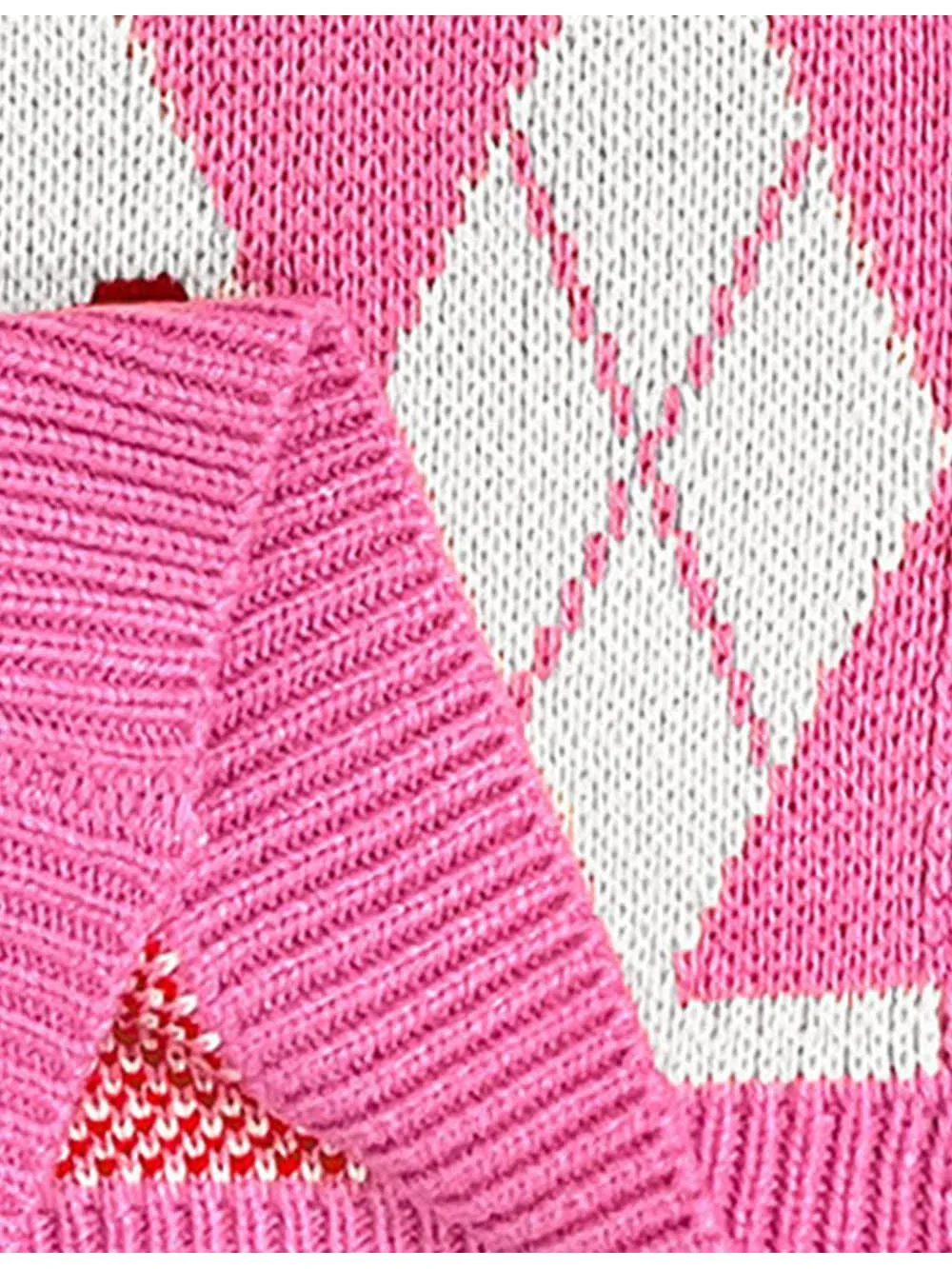 Valentine Heart Graphic Round Neck Knit Cardigan