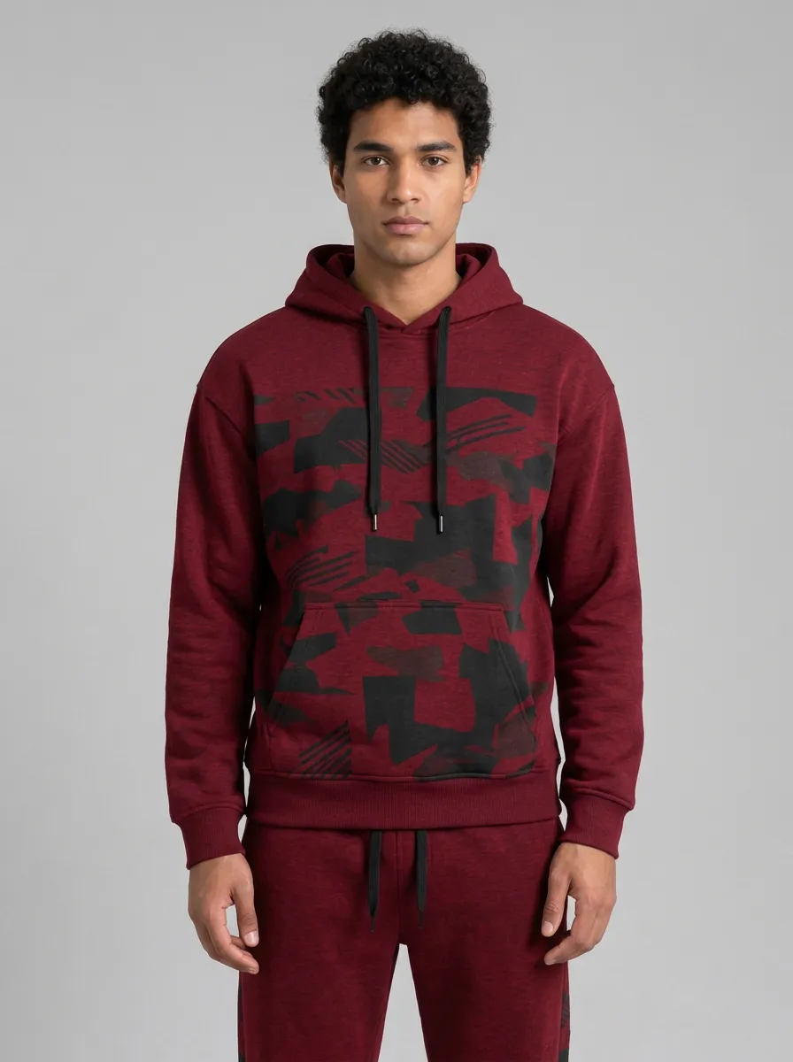 Men's Sporty Geometric Camo Printed Hoodie and Jogger Set