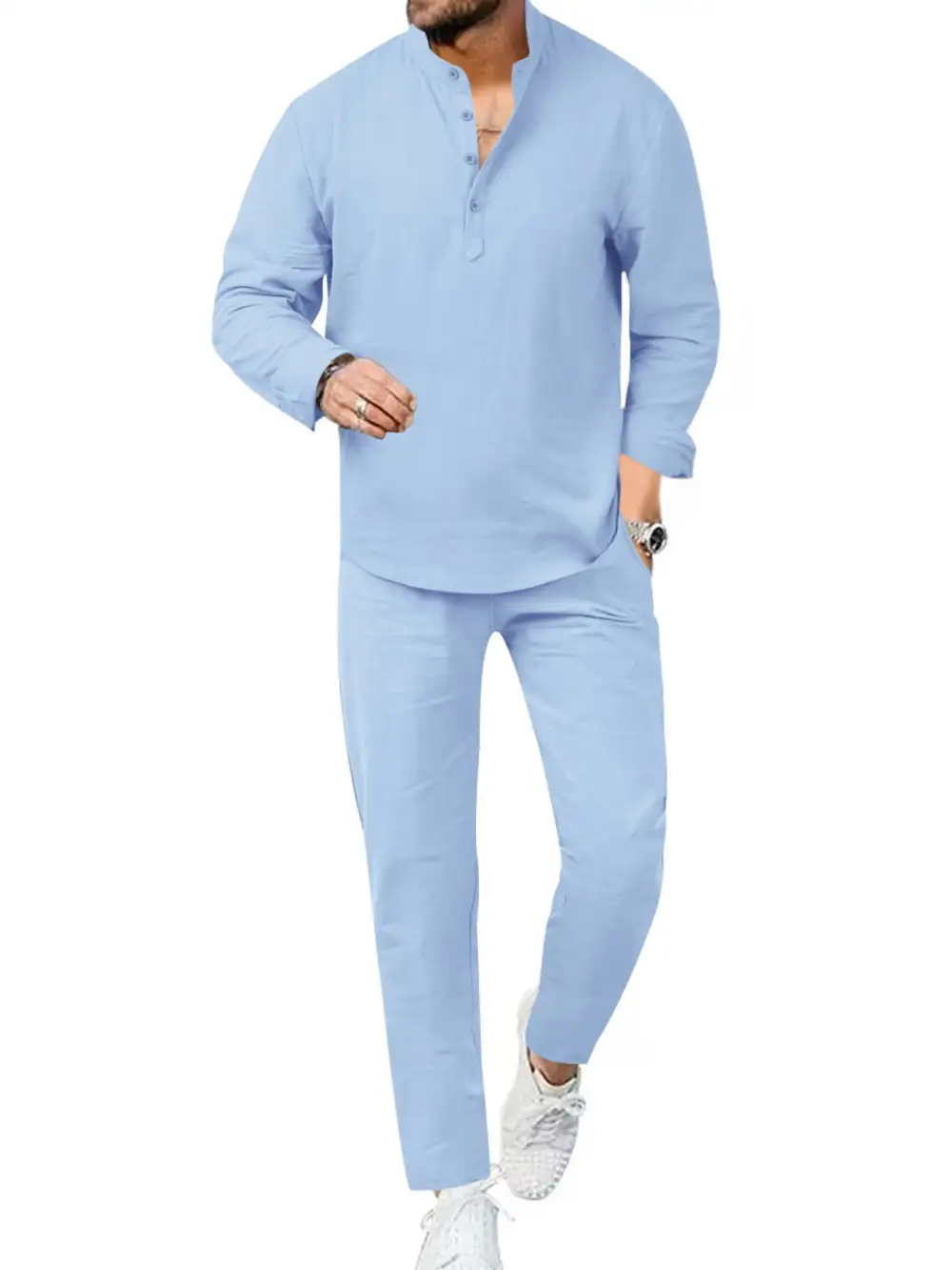 Men's Full Size Casual Long Sleeve Shirt and Pant Set
