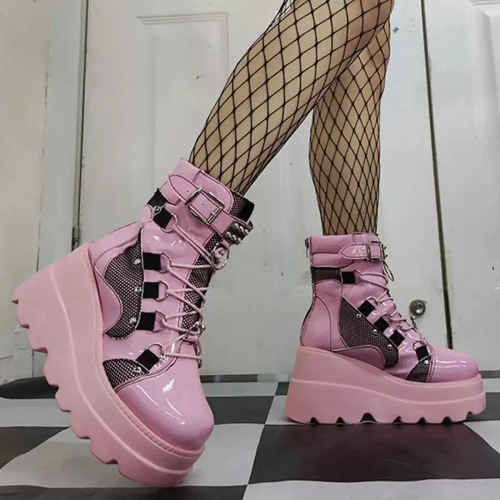 Lace-Up Platform Wedge Boots