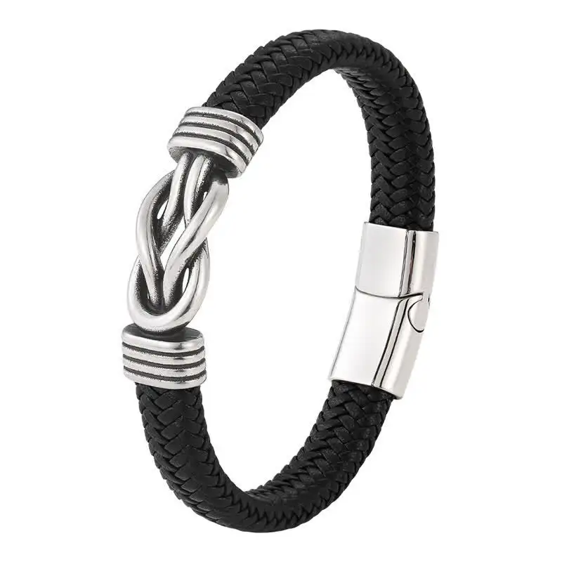 Leather Braided Infinite Knot Durability Geometric Bracelet