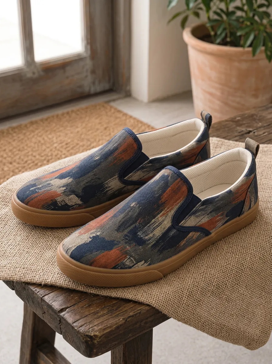 Men's Retro Abstract Brushstroke Pattern Patterned Slip-on Canvas Shoes