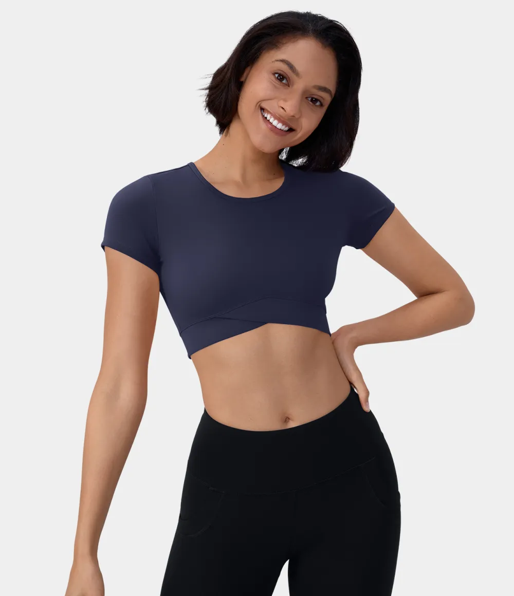 Softlyzero Plush Crossover Hem Cropped Sports Top