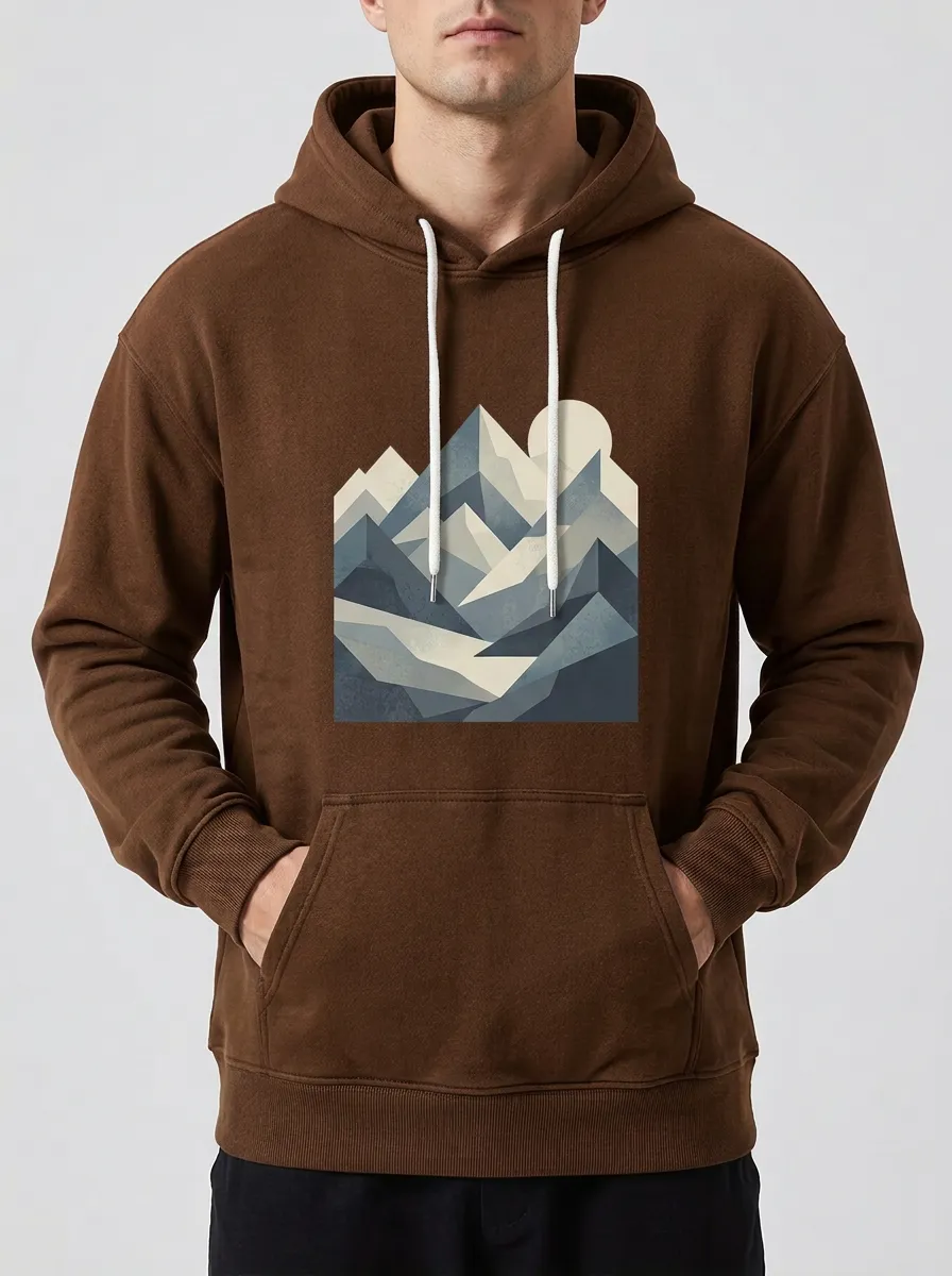 Unisex Nature Lover Geometric Mountain Sun Print Hoodie