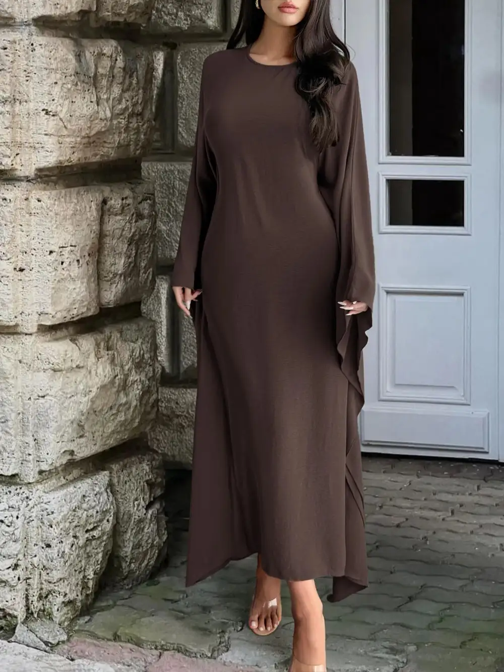 Cape Round Neck Maxi Dress