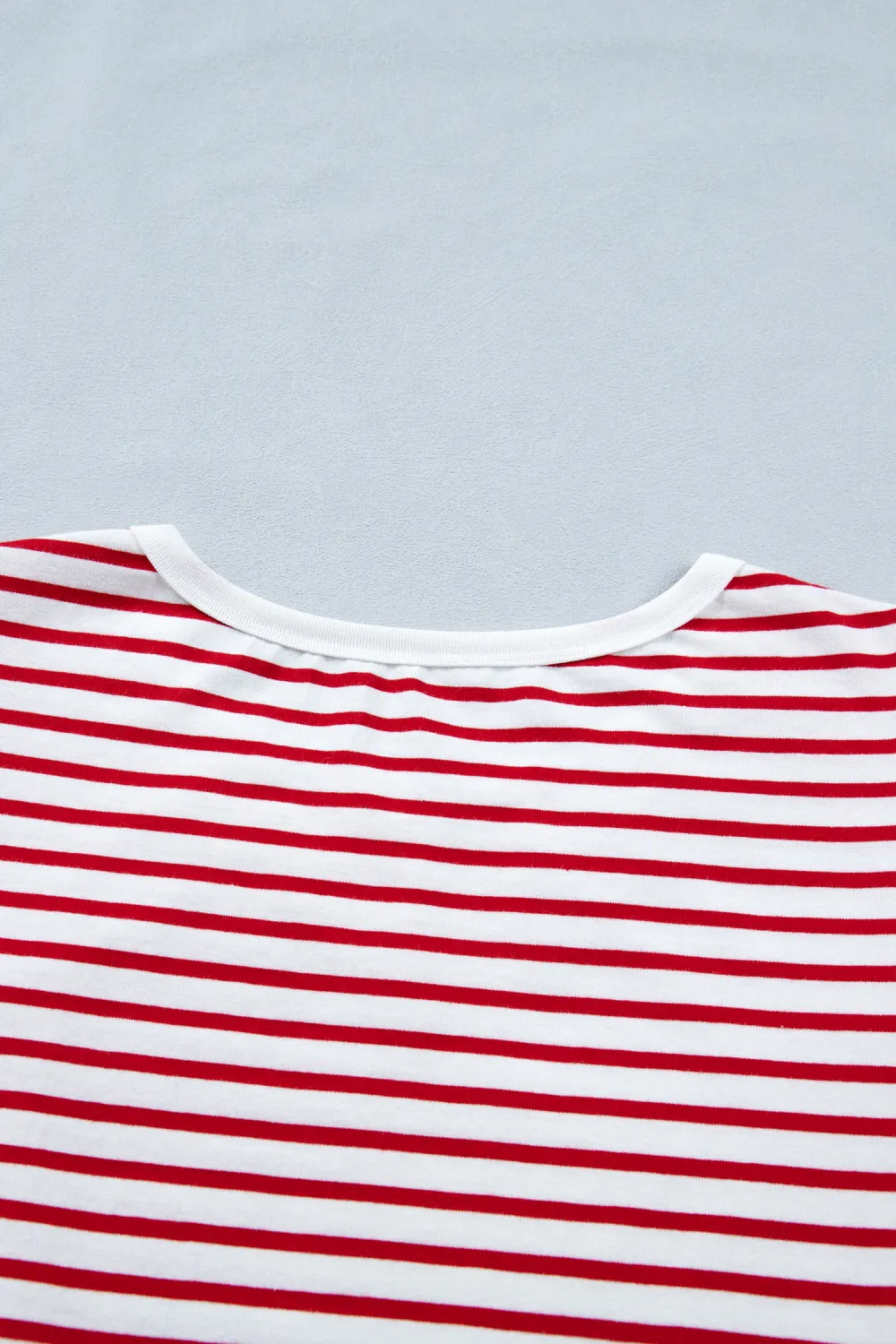 Red Stripe Contrast Trim Round Tee