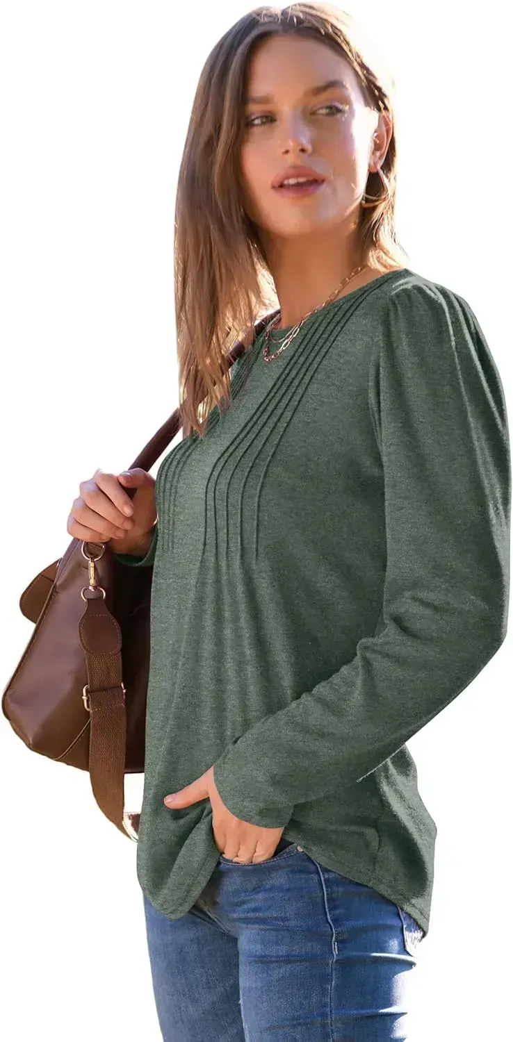 WIHOLL Blouses for Womens Dressy Casual 2024 Fall Tops Long Sleeve Shirts Loose Fit Tunics