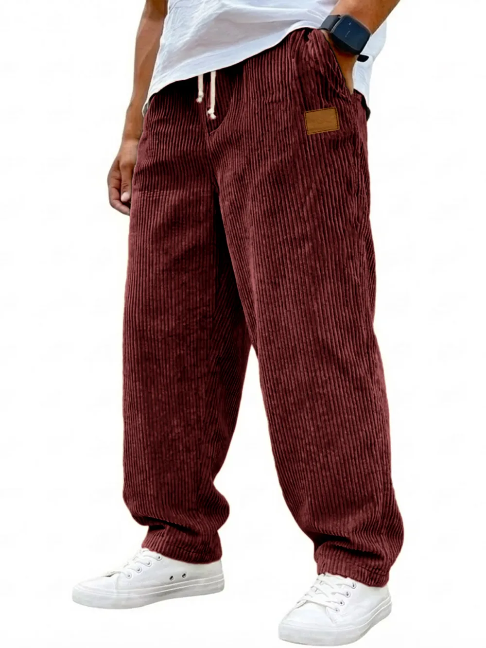 Corduroy Drawstring Seamed Trousers