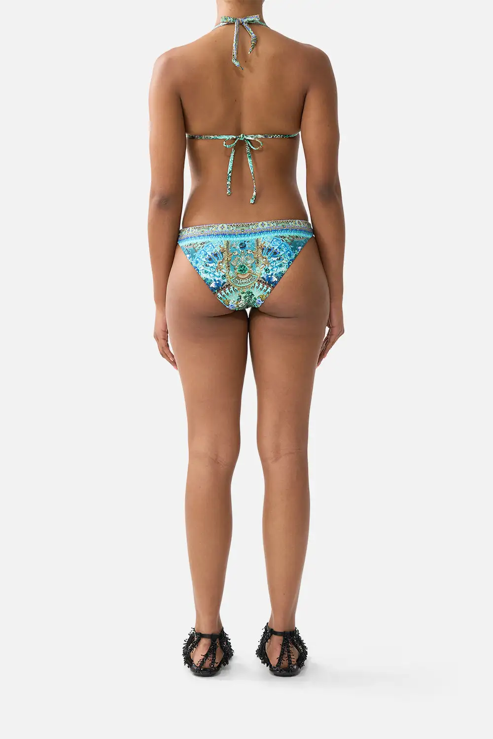 Ball Trim Tri Bikini Set with Thick Neck Tie