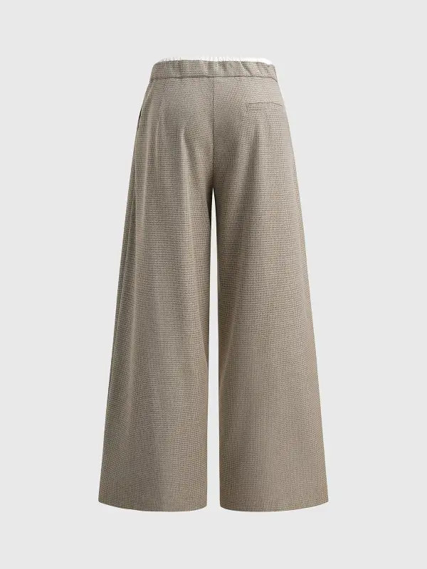Wide-Leg Drawstring Plaid Pants