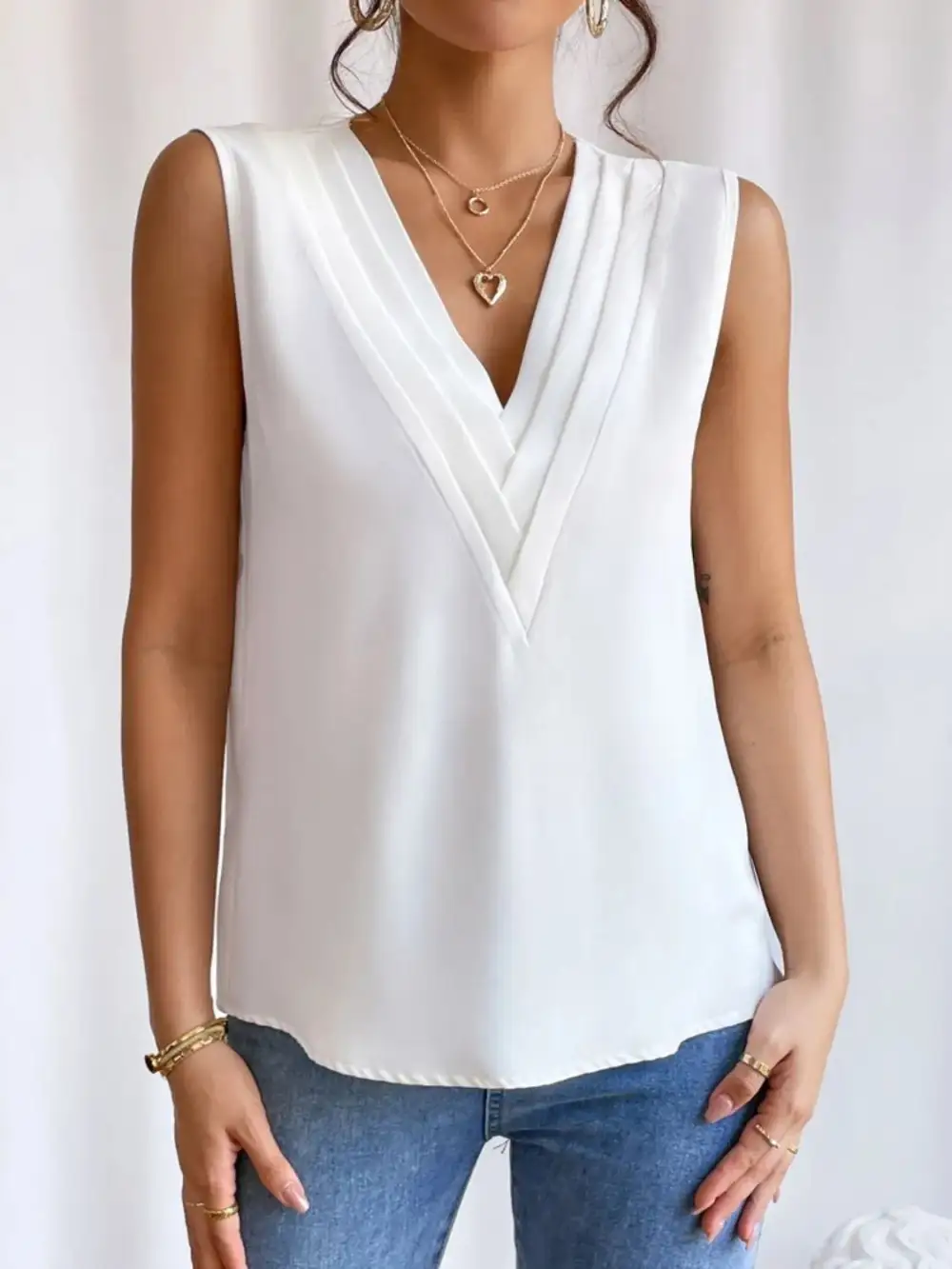 V-Neck Pleated Sleeveless Cami Tank Top