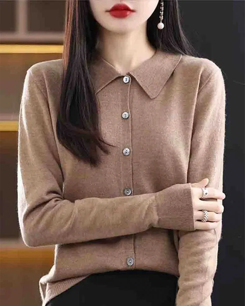 Classic Wool Turn-Down-Collar Cardigan