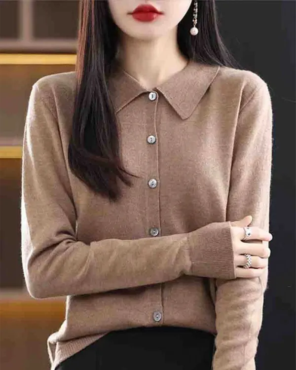Classic Wool Turn-Down-Collar Cardigan