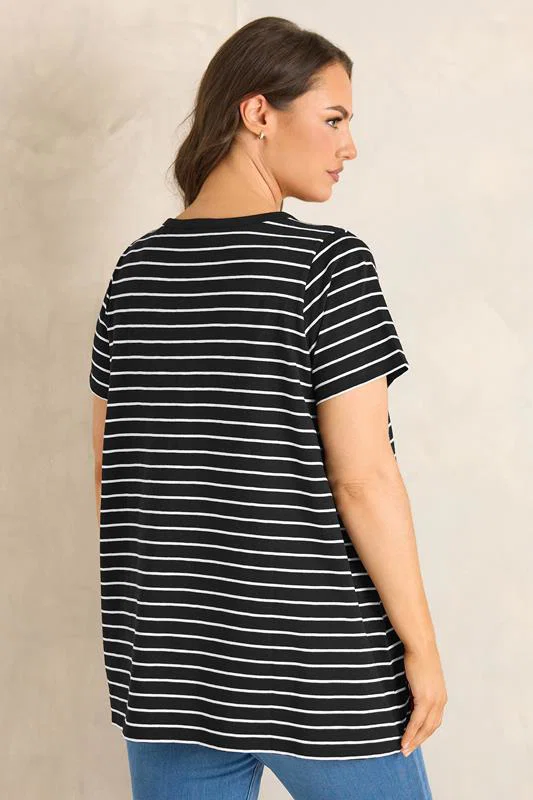 Black Stripe Short Sleeve Cotton Henley Top detail 3