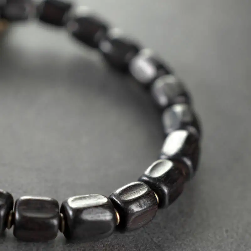 Vintage Ebony Wood Beads Copper Multilayered Bracelet