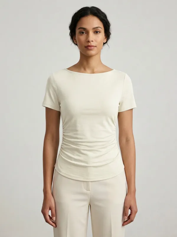 Fitted Boat-Neck Side-Ruched Ruched Fitted Top