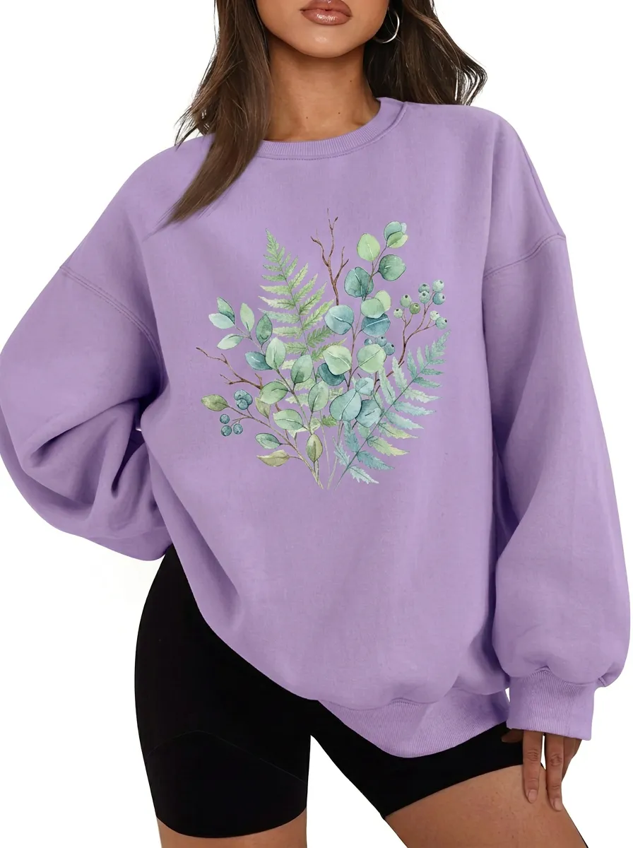 Women's Nature Lover Botanical Eucalyptus Fern Printed Sweatshirt