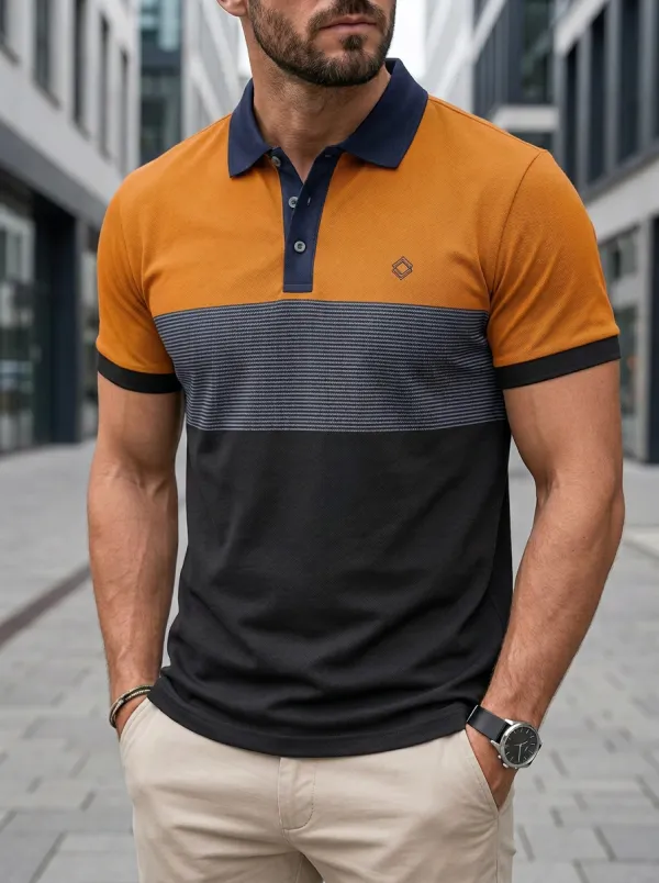 Men's Colorblock Striped Polo Shirt