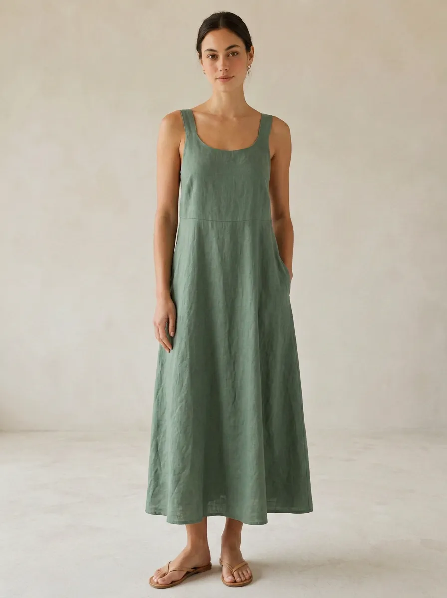 Women's Clean-Line Casual Linen Backless Dress