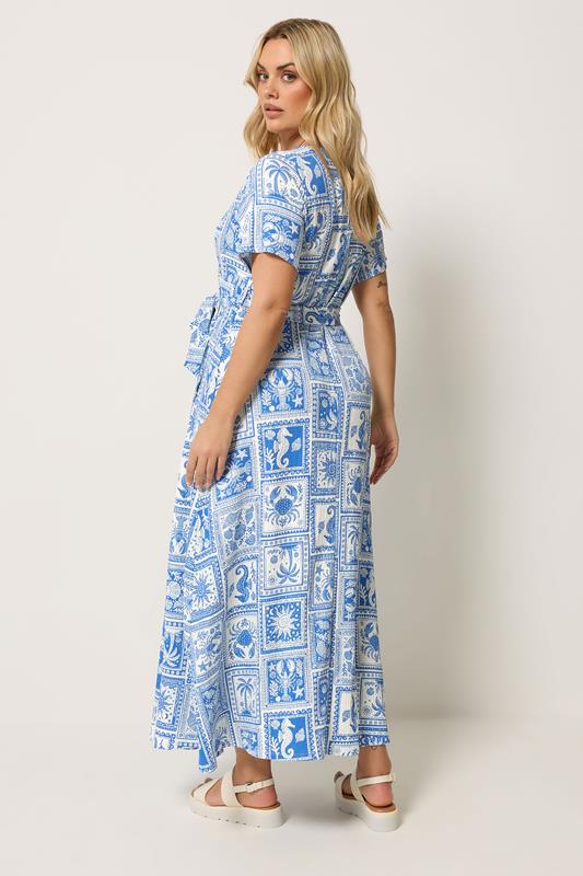 Blue Mixed Palm Tree Wrap Front Dress detail 2