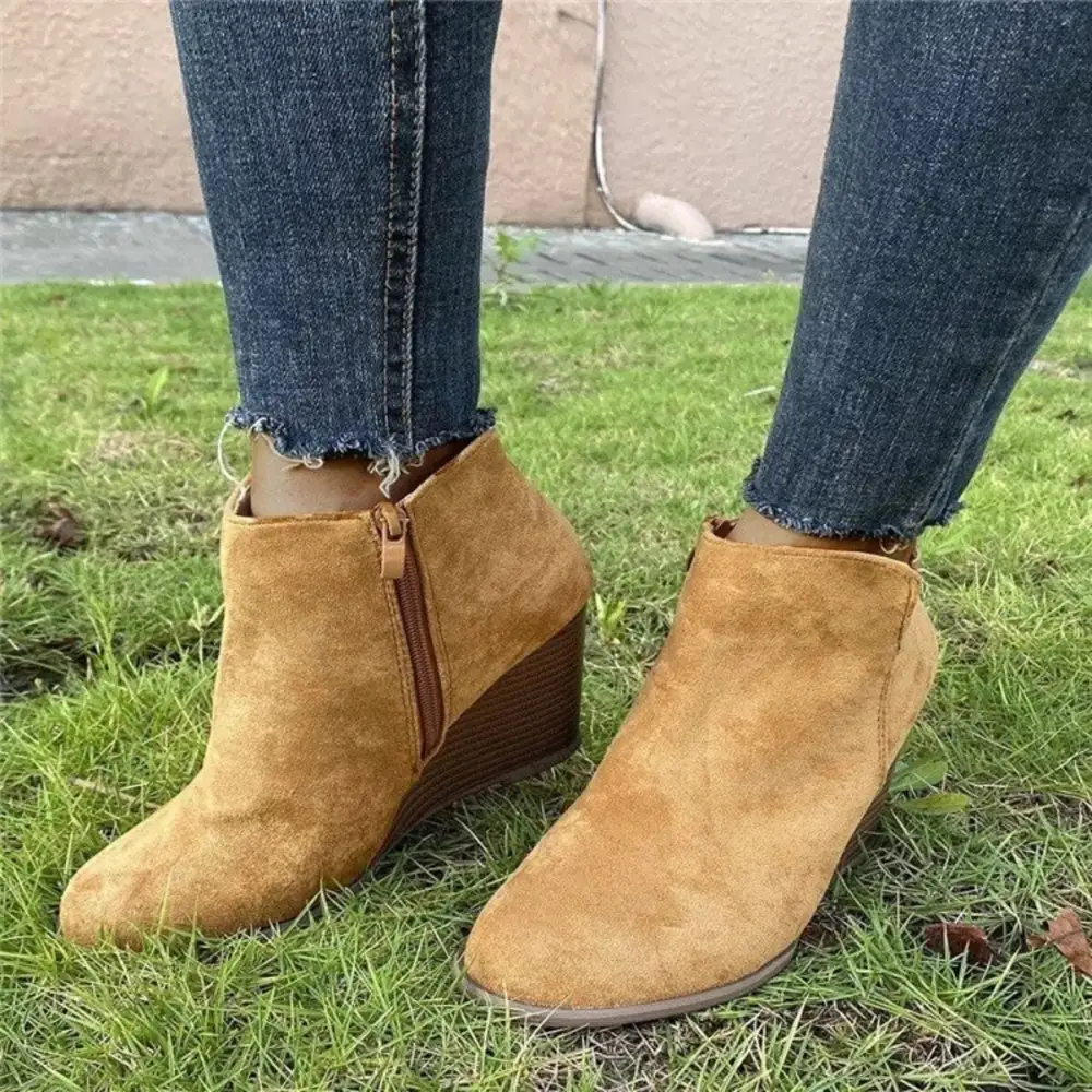 Side Zipper Wedge Boots