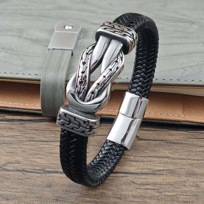 Knot Design Braided Leather Bracelet