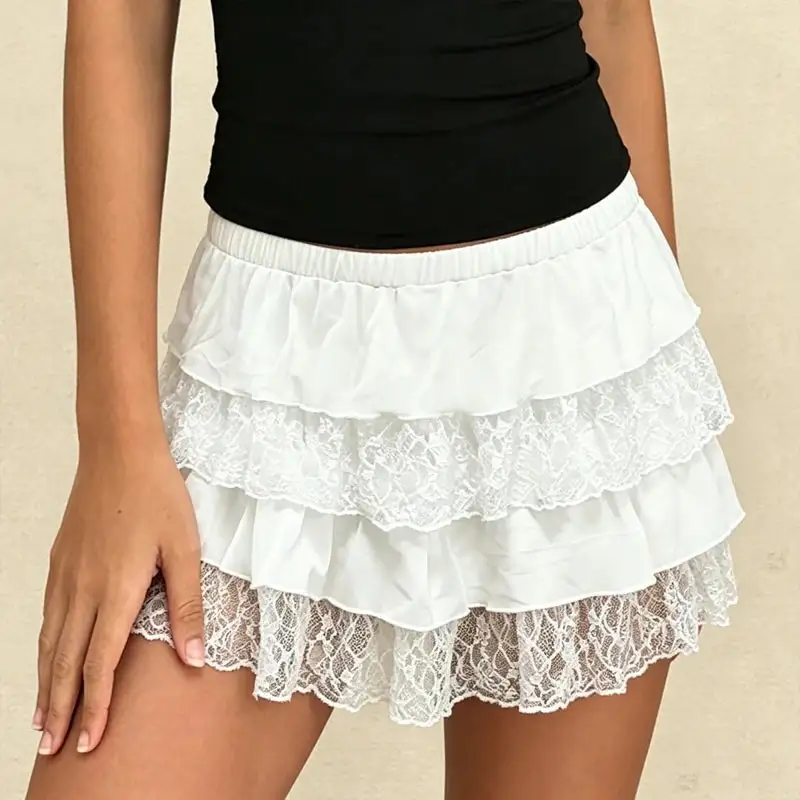 Mini Lace Tiered A-Line Skirt