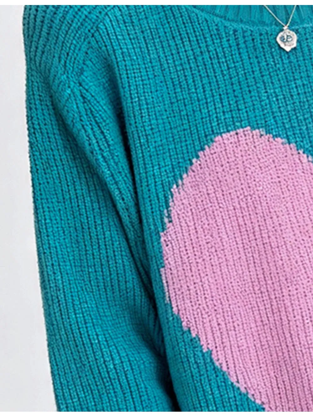Valentine Heart Color Block Round Neck Sweater