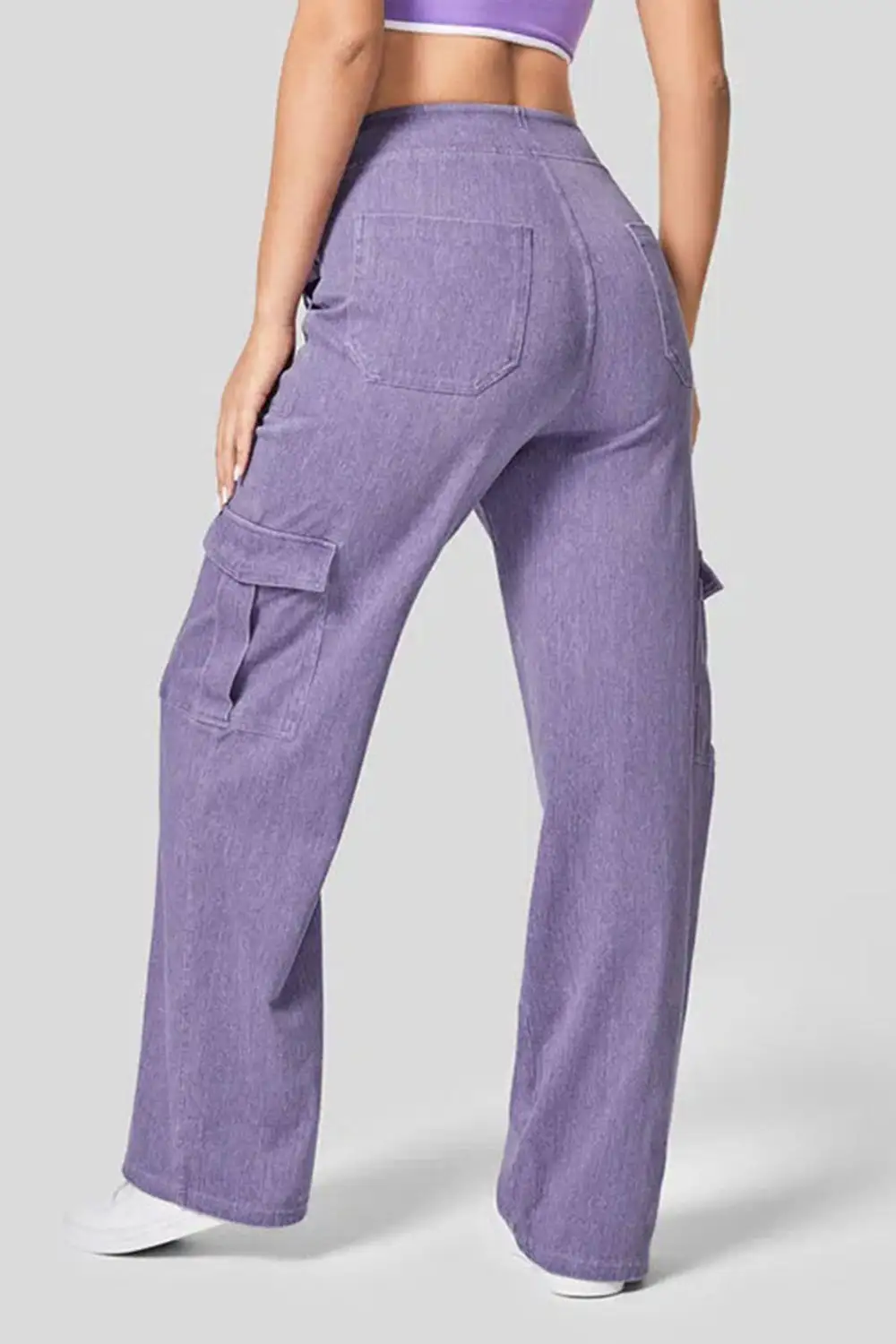 Refined High-Waist Washed Pocketed Stretch Straight Leg Jeans