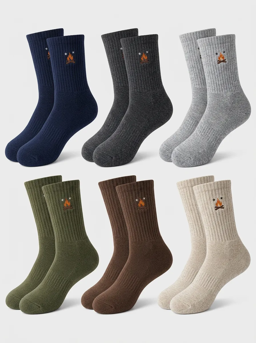 Men's Campfire Embroidered Ribbed Crew Sock Set
