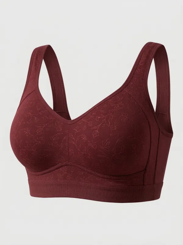 Women's Plus Size Taupe Floral Outline Full-Coverage V-Neck Wireless Bralette