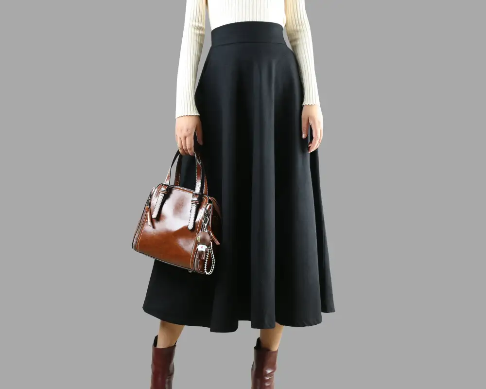 Pleated Wool A Line Maxi Skirt