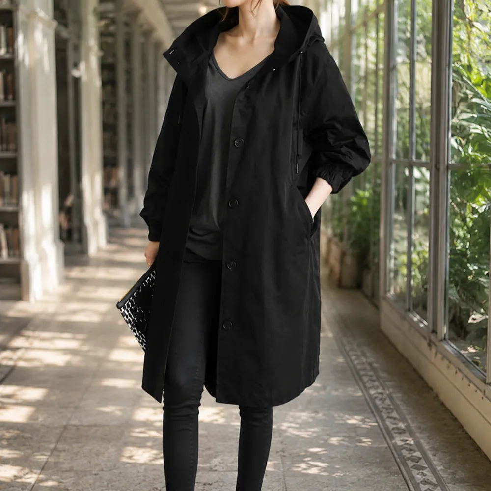 Hooded Calf-Length Overcoat