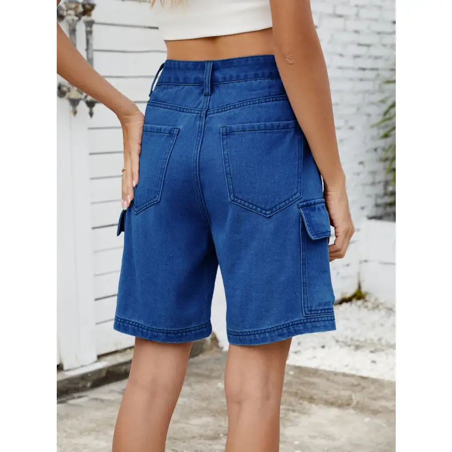 High Waist Pocketed Cargo Denim Shorts