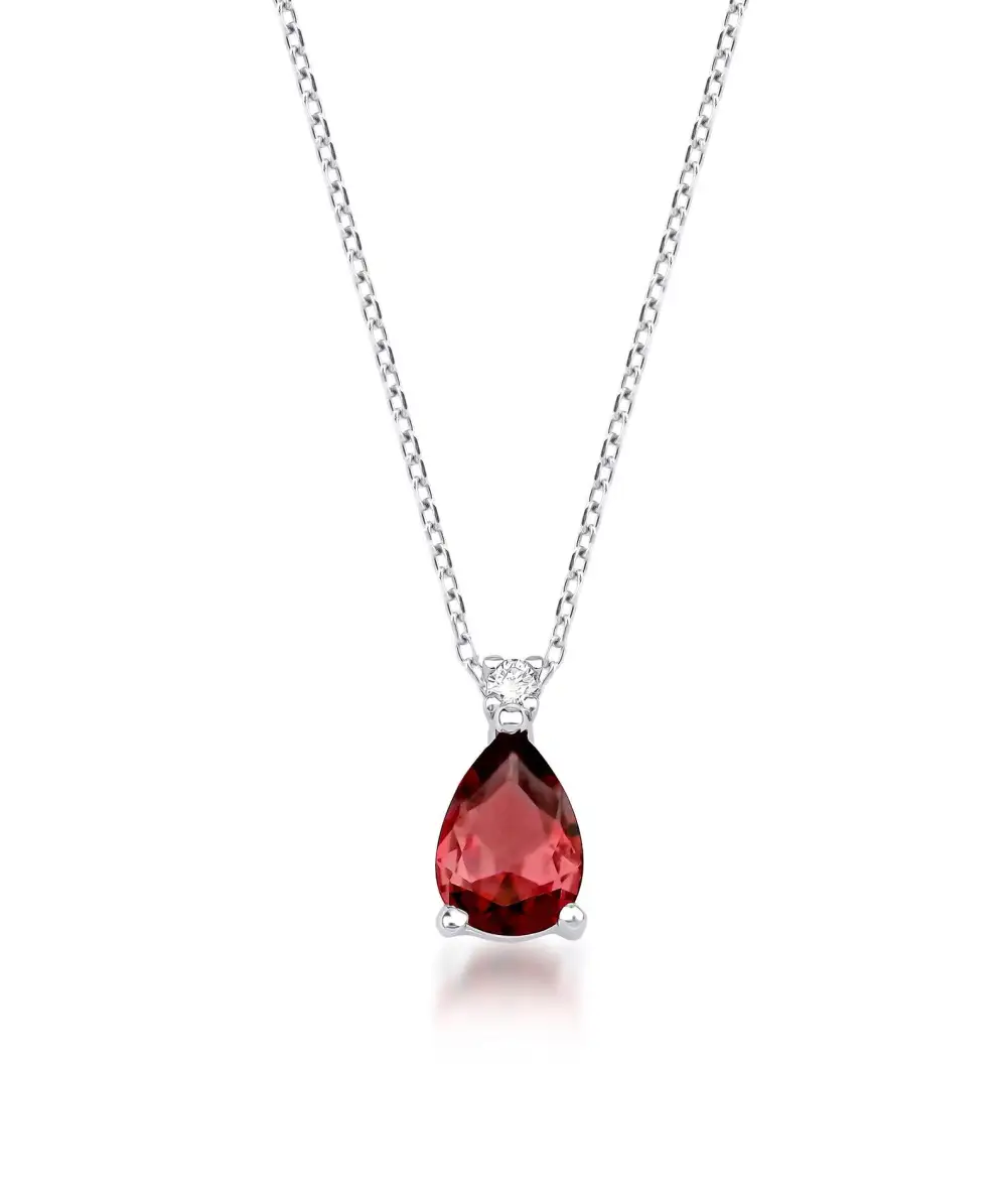 Diamond and Pear Shape Garnet Solitaire Necklace