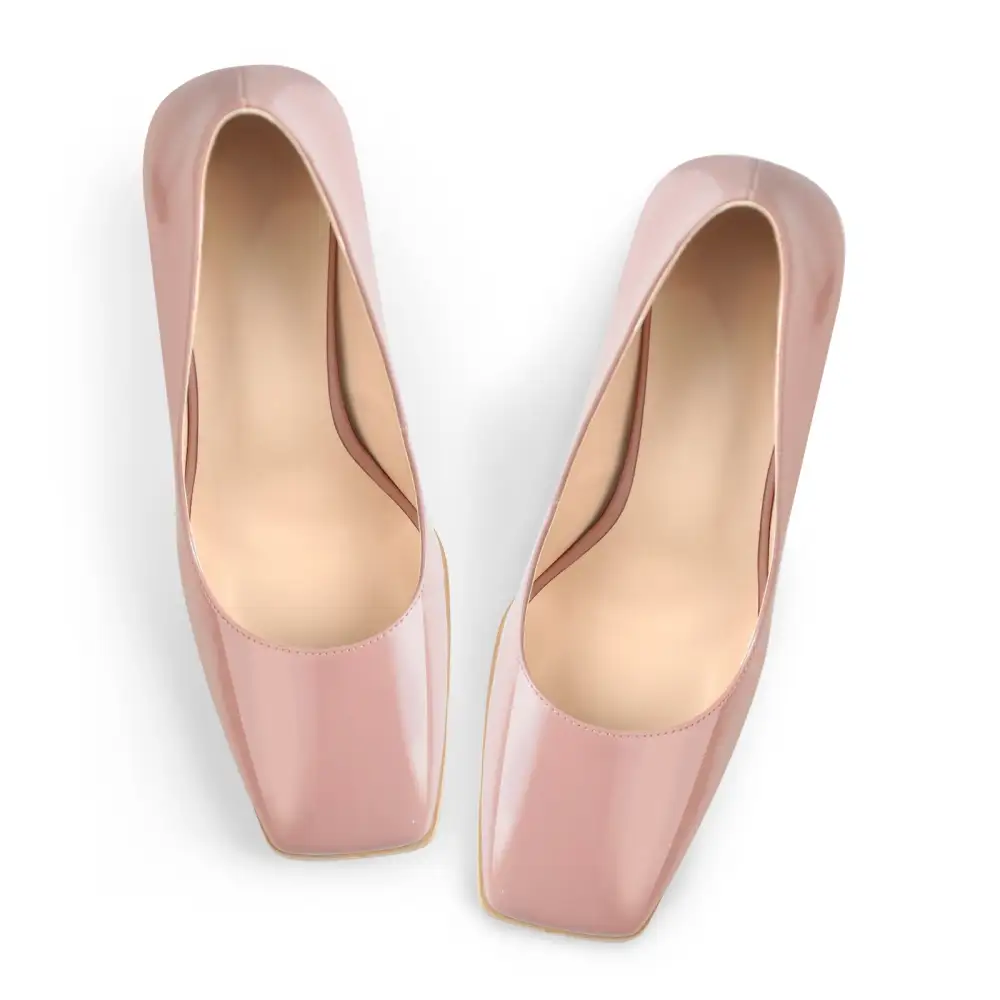 Patent Finish Pointed Toe Chunky Heel Pumps
