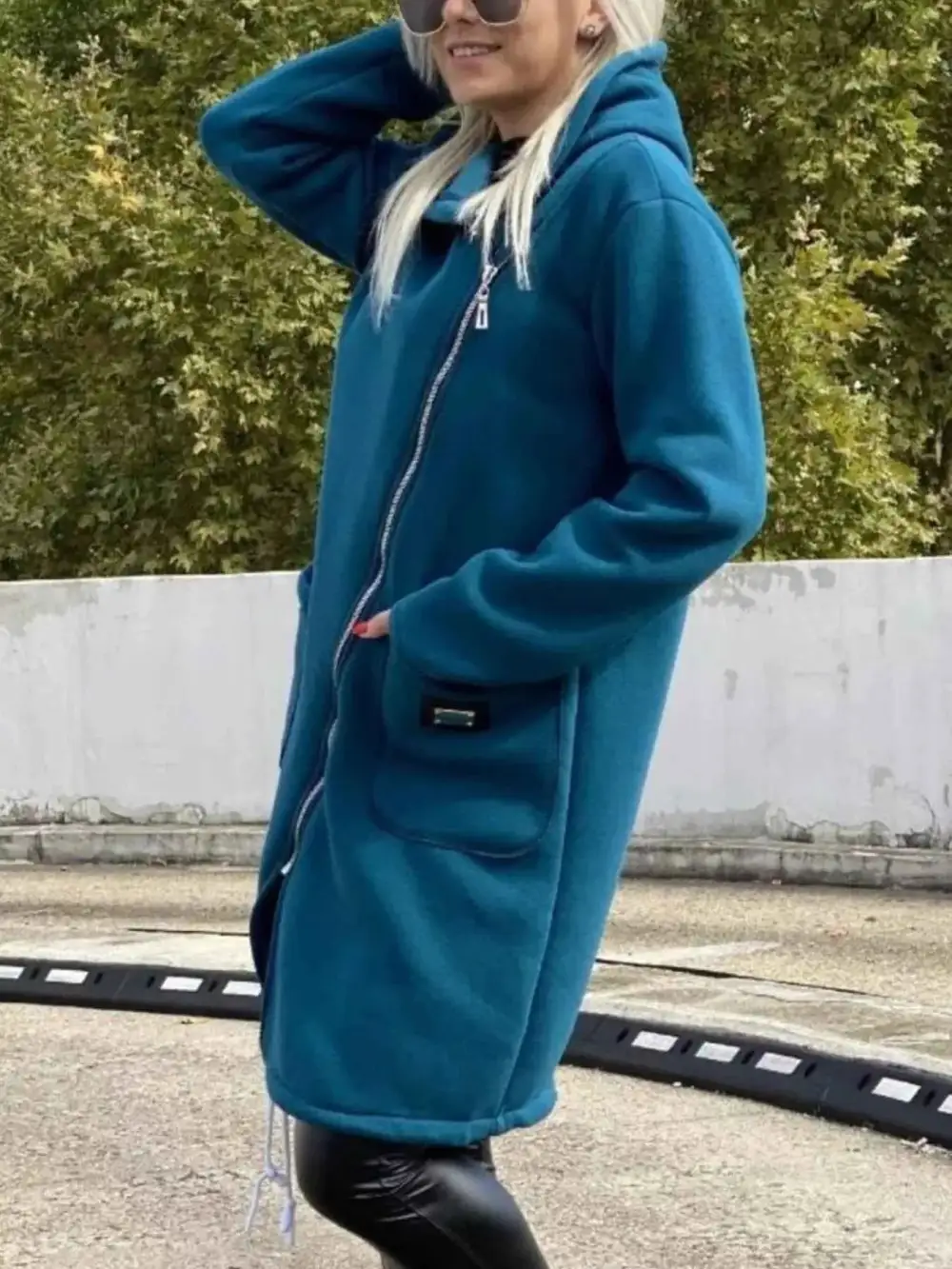 Plus Size Asymmetrical Zip-Up Hooded Fleece Outerwear