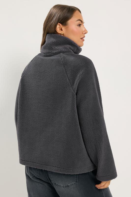 Grey Funnel Neck Borg Jacket detail 2