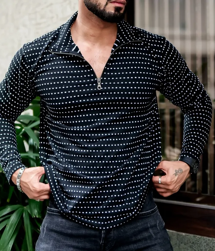 Black Button-Front Long Sleeve Casual Top