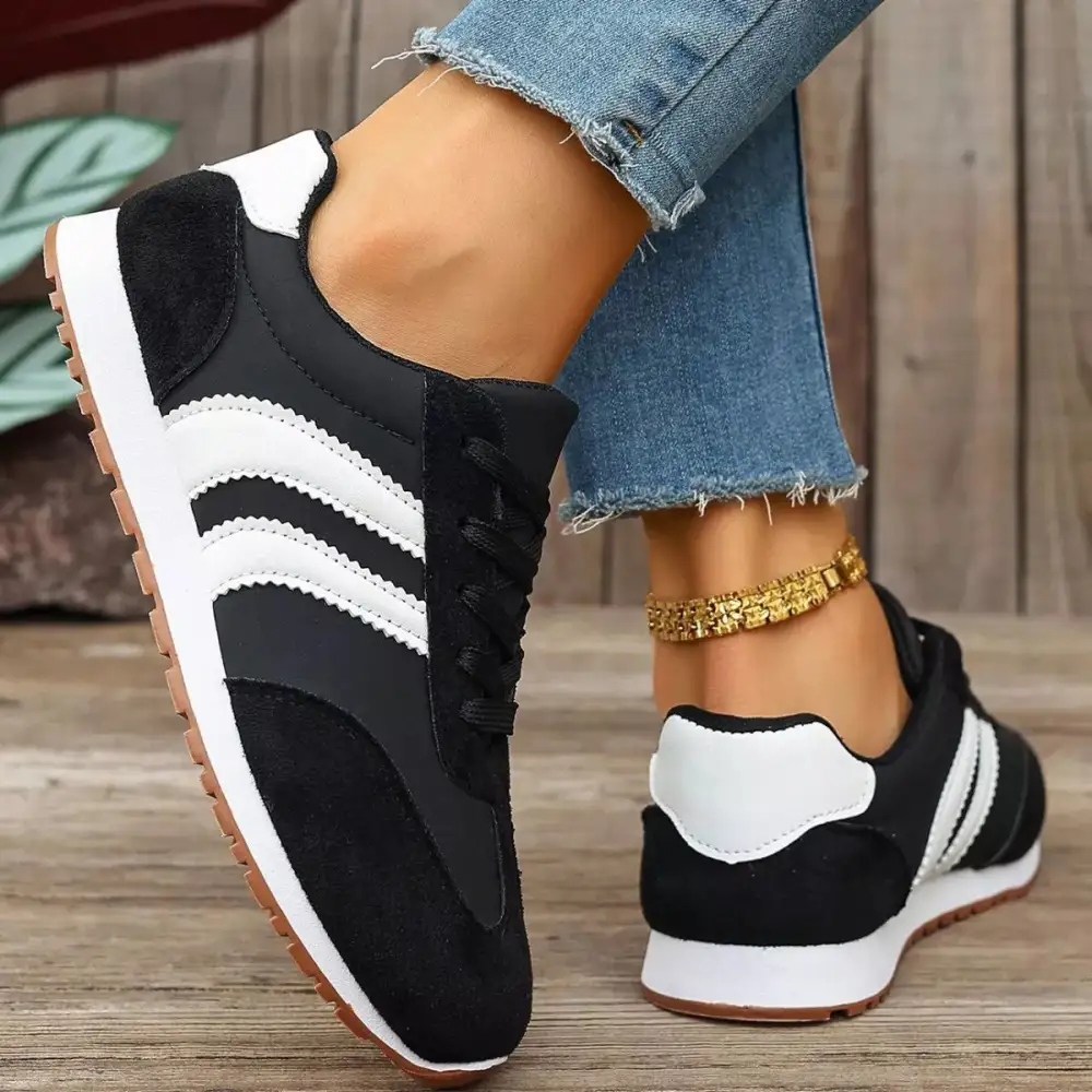 Refined Striped Lace-Up Casual Sneakers