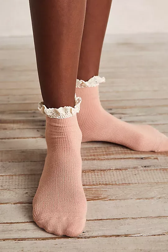 Waffle Knit Ankle Socks Pink