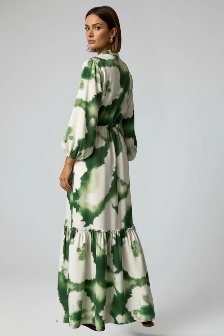  Print Long Sleeve Maxi Dress