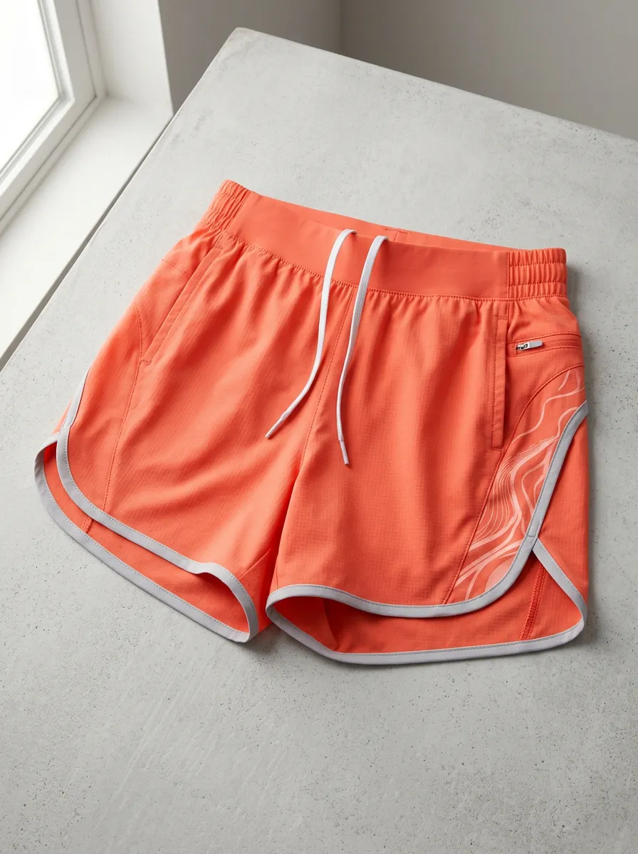 Women's Athletic Coral Wavy Line Printed Running Shorts