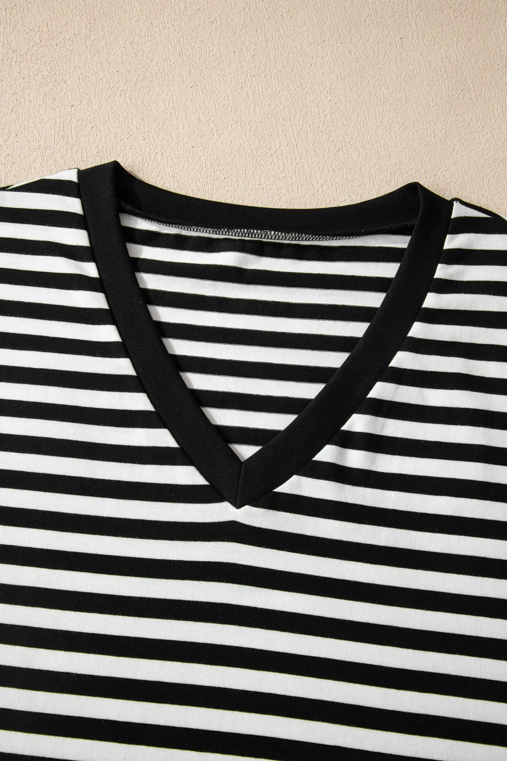 Black Striped Print V Neck Tee