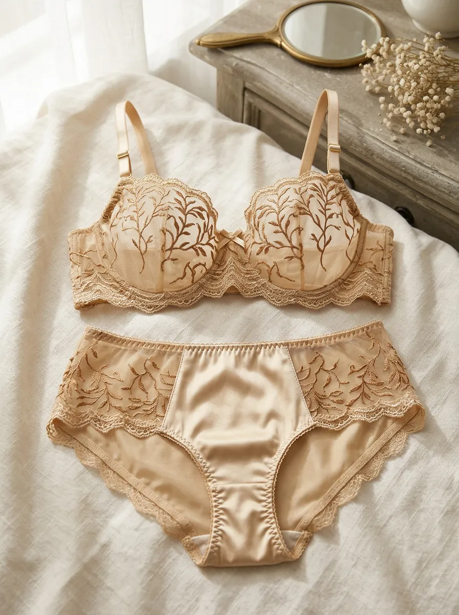 Women's Floral Embroidery Sheer Lace Lingerie Set