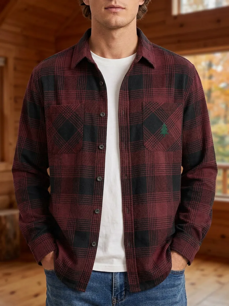 Pine Tree Forest Plaid Button Front Shirt