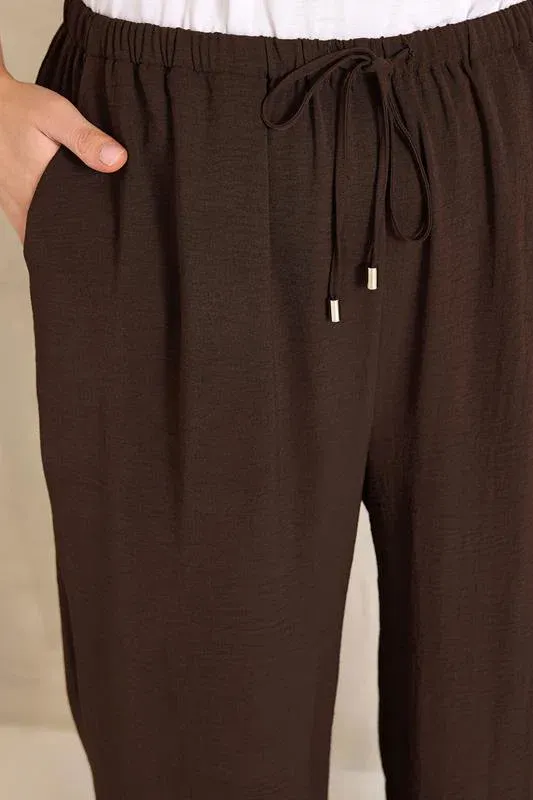 Chocolate Brown Tie Waist Wide Leg Trousers