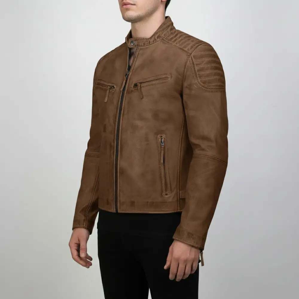 Classic Leather Biker Motorcycle Multi Pocket Jacket