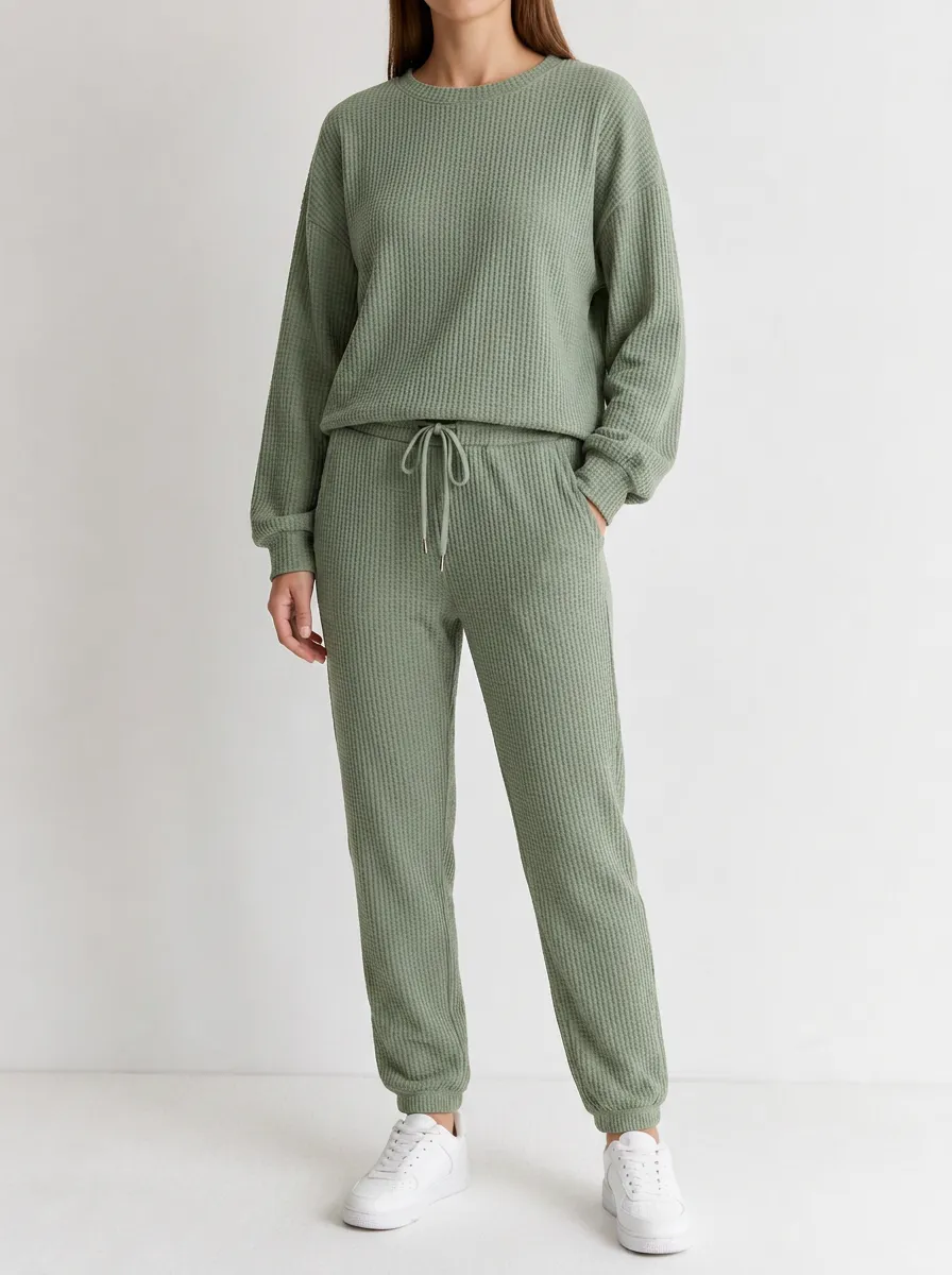 Unisex Everyday Layered Waffle Knit Long Sleeve Top